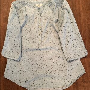 Croft & Barrow Light Blue Polka Dot Blouse